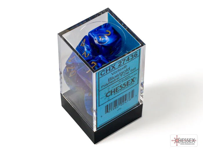 Chessex - Vortex Polyhedral 7 Dice Set - Blue with Gold - Image 3