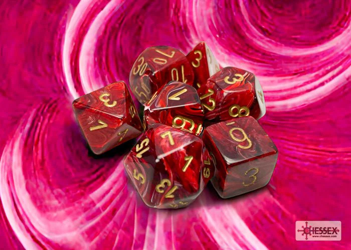 Chessex - Vortex Polyhedral 7 Dice Set - Burgundy with Gold - Image 2