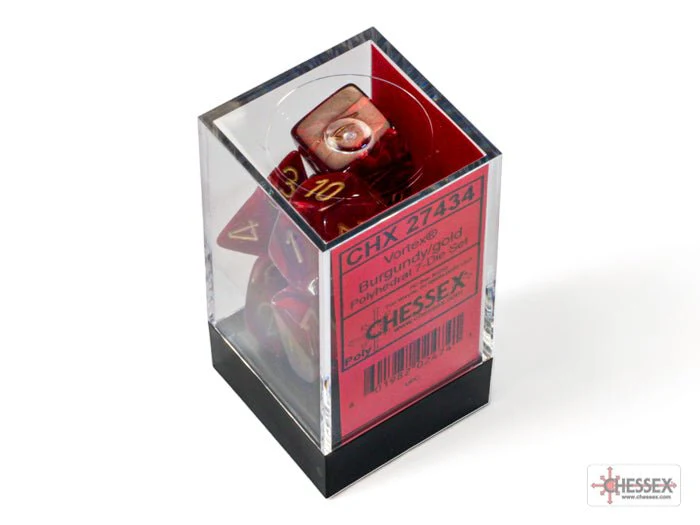 Chessex - Vortex Polyhedral 7 Dice Set - Burgundy with Gold - Image 3
