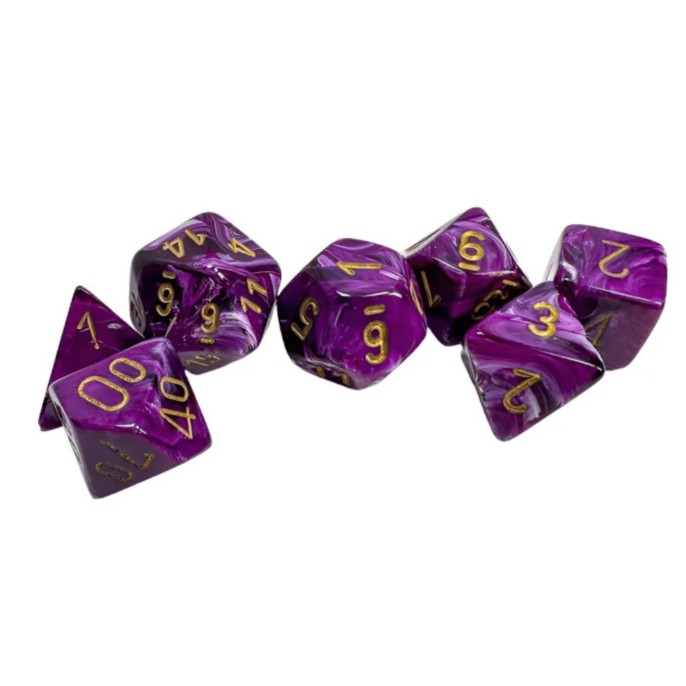 Chessex - Vortex Polyhedral 7 Dice Set - Purple with Gold