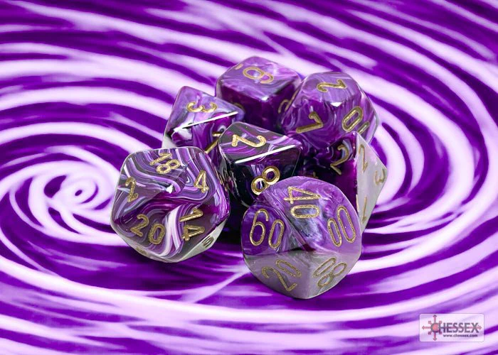 Chessex - Vortex Polyhedral 7 Dice Set - Purple with Gold - Image 2