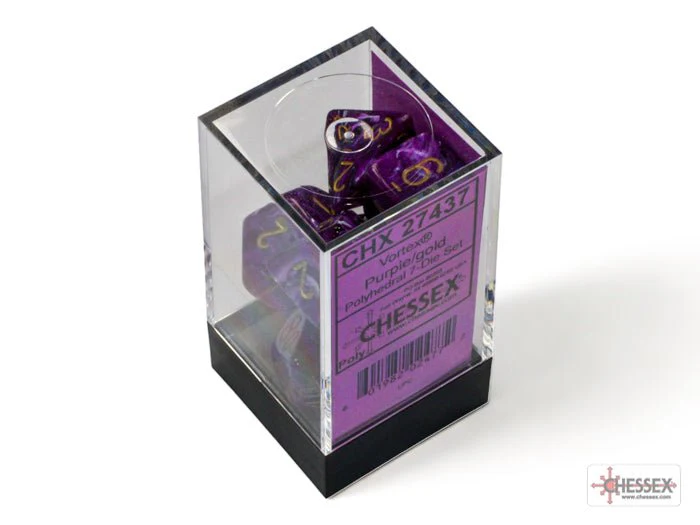 Chessex - Vortex Polyhedral 7 Dice Set - Purple with Gold - Image 3