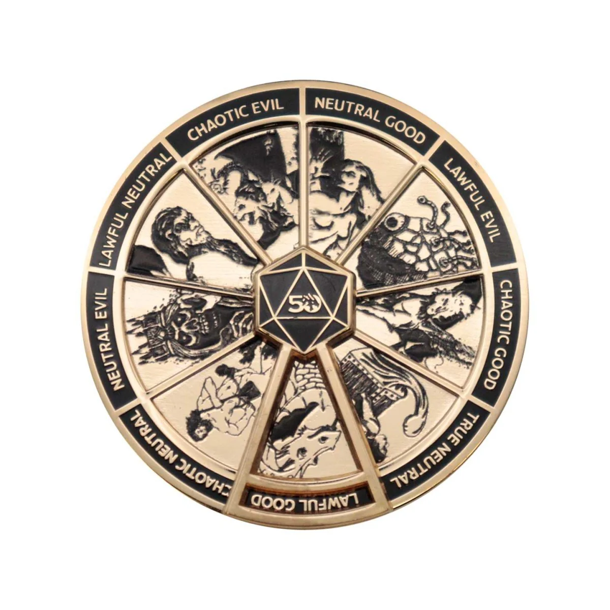 Dungeons & Dragons 50th Anniversary Antique Gold Spinner Pin Badge - Image 2