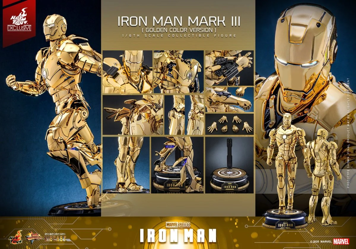 Hot Toys Iron Man: Movie Masterpiece Iron Man Mark III (Gold Color Version) 33cm - Image 4