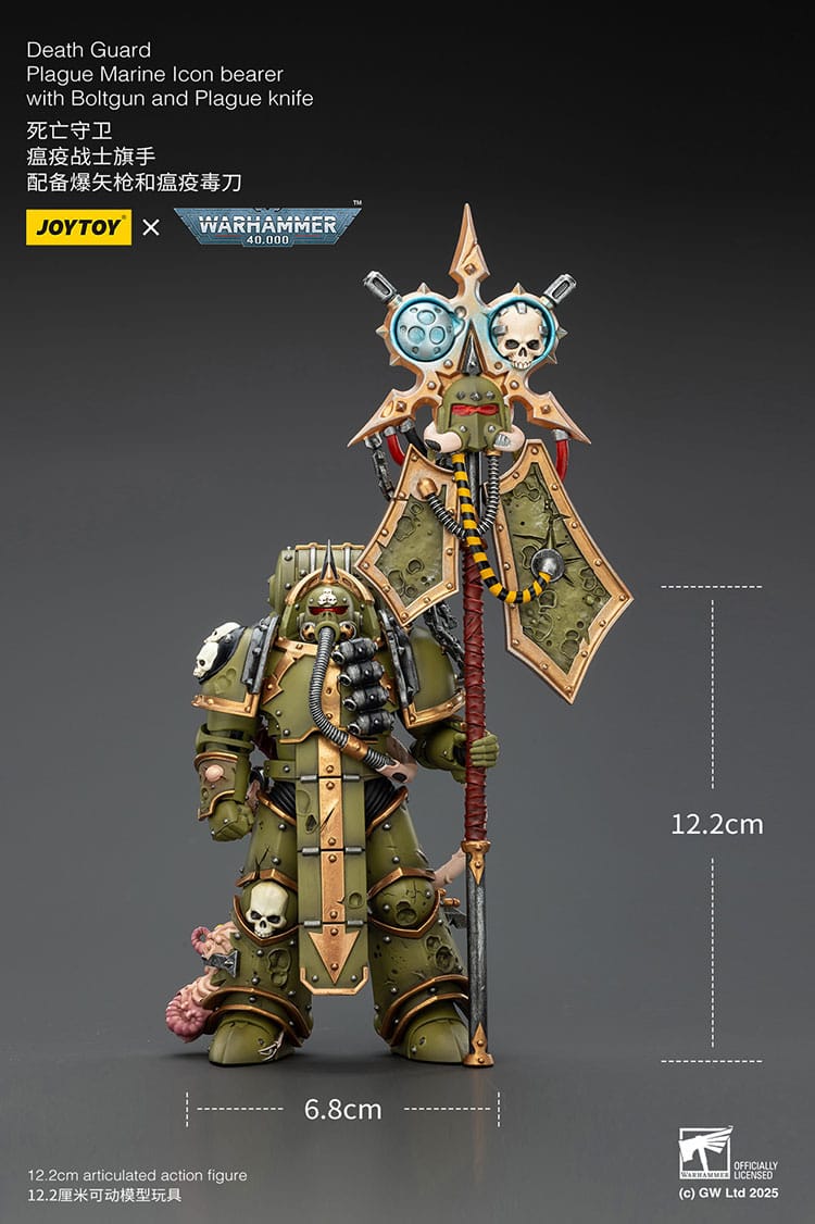 Joy Toy Warhammer 40k: Death Guard Plague Marine Icon bearer with Boltgun and Plague knife 12cm - Image 5