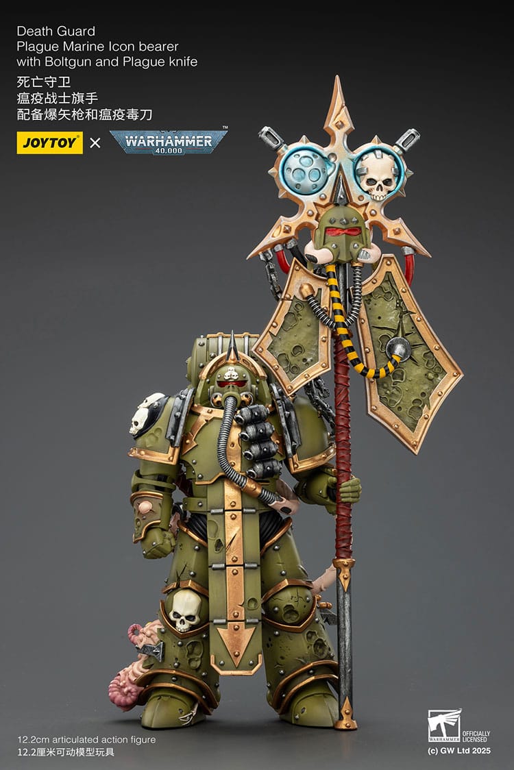 Joy Toy Warhammer 40k: Death Guard Plague Marine Icon bearer with Boltgun and Plague knife 12cm - Image 6