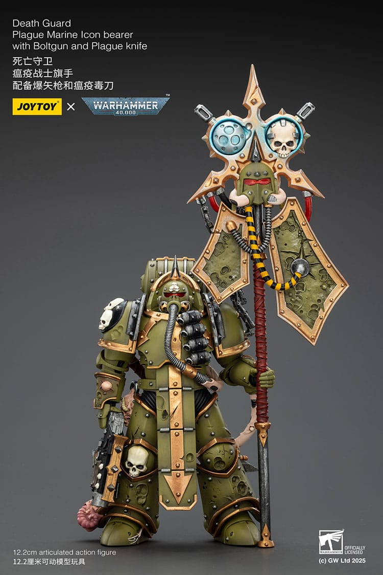 Joy Toy Warhammer 40k: Death Guard Plague Marine Icon bearer with Boltgun and Plague knife 12cm - Image 7