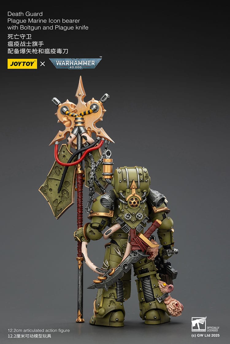 Joy Toy Warhammer 40k: Death Guard Plague Marine Icon bearer with Boltgun and Plague knife 12cm - Image 8